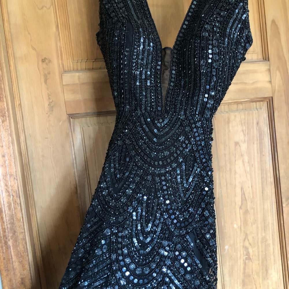 Sherri Hill black beaded prom dress